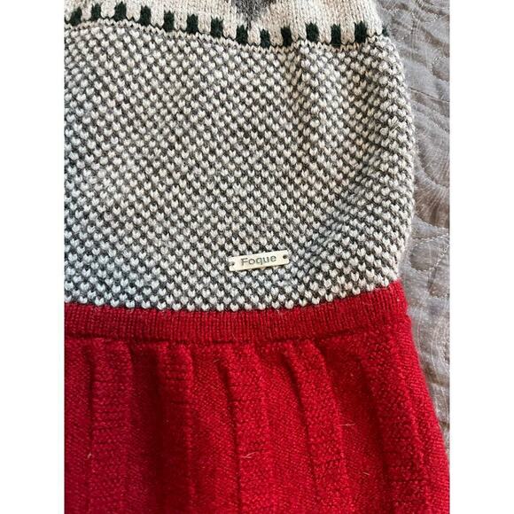Foque Christmas dress red wool blend fair isle collared girls size small - Picture 3 of 9